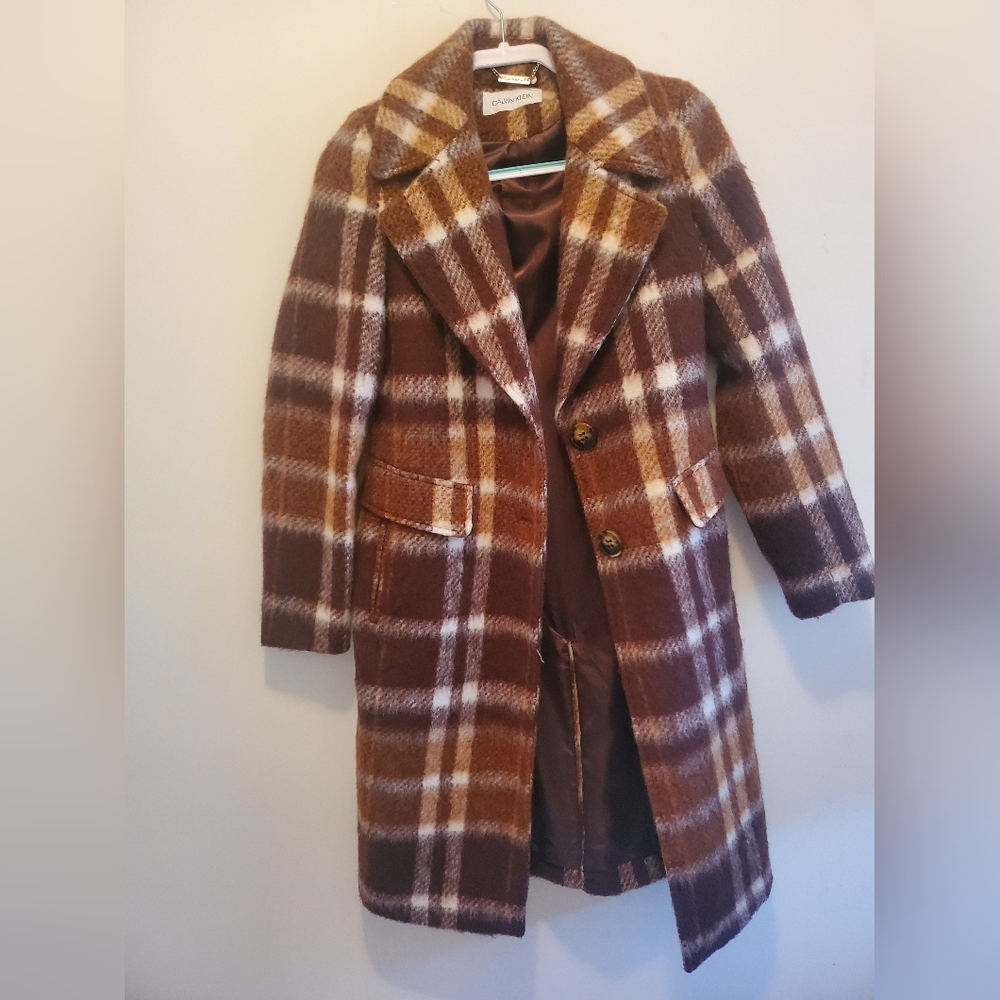 Calvin Klein Brown Plaid Pea Coat